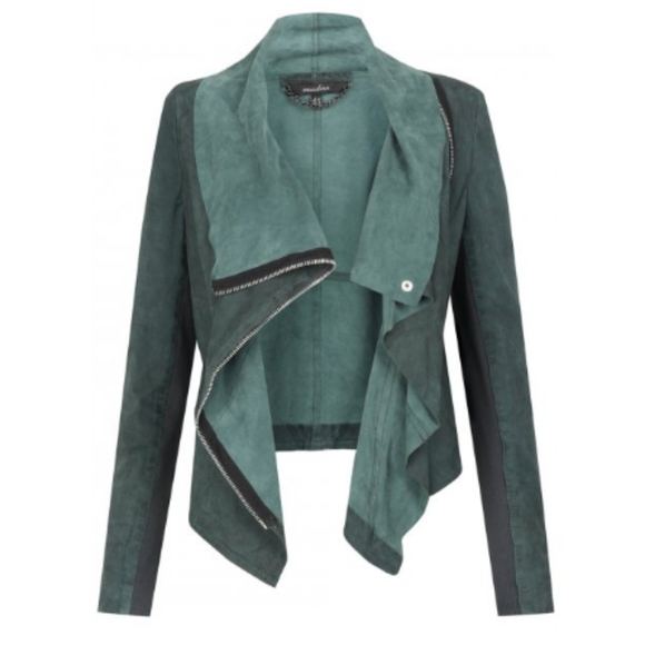 Muubaa Alexis Drape Suede Jacket in Cyan 8 - Picture 1 of 11